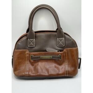 Stone Mountain USA Double Handle Brown‎ Leather Handbag Lots Of Compartments 11”
